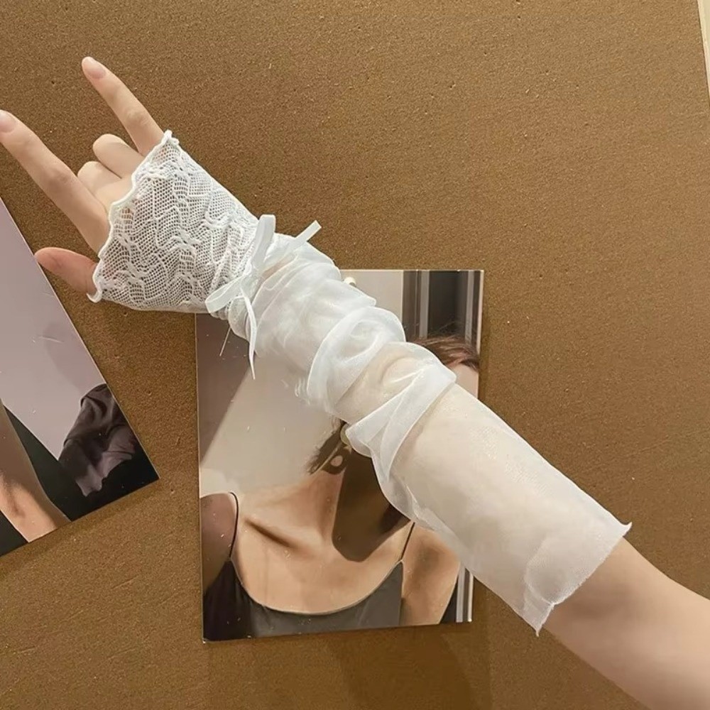 Y2K Lace Ruffle Mesh Gloves Sh - Fingerless Glove Knit incelemesi ve fiyatı